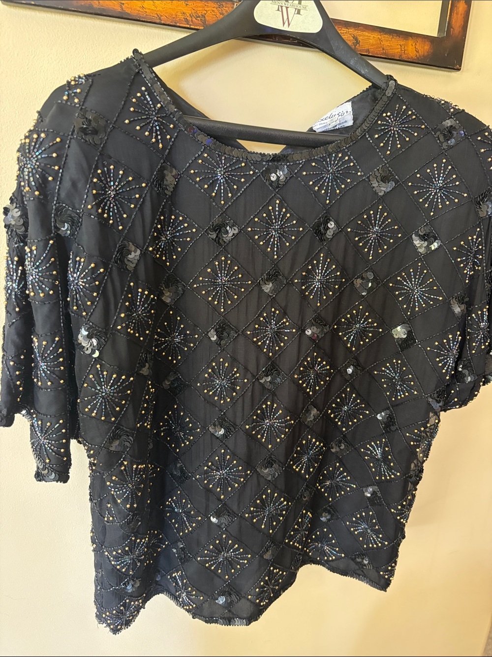 Embellished Black Sequin Top
